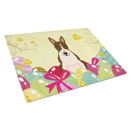 Carolines Treasures Easter Eggs Bull Terrier Dark Brindle Glass Cutting Board Large BB6136LCB